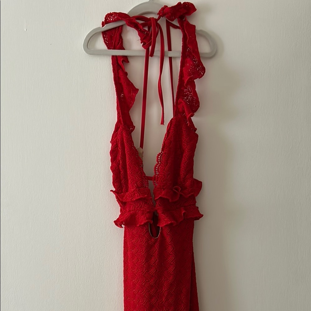 Red Crochet Maxi Dress - Picture 3 of 6